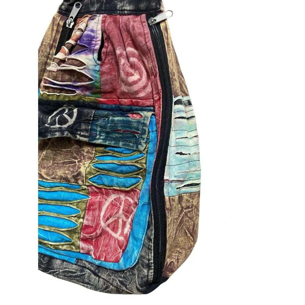 Rising International Boho Sling Backpack Bag Patchwork Peace Sign Hippie Fe boho